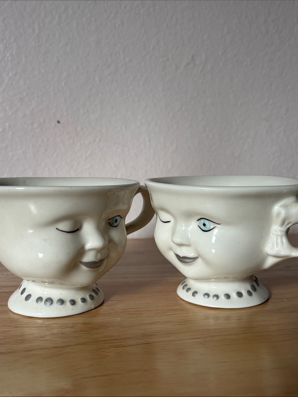 Vintage Baileys Winking Face Ceramic Tea Cup Set of 2 Limited Edition